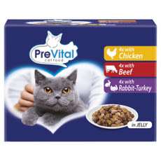 PreVital nedves macskaeledel felnőtt macskáknak aszpikban alutasakos macskatáp (12x100g) - 1200 g kisképe