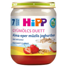 Hipp bio joghurt almával, eperrel és müzlivel 7 hónapos kortól - 160 g kisképe