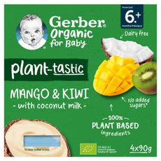 Gerber Organic kókusztej alapú mangó-kiwi ízű bio babadesszert 6 hónapos kortól 4 x 90 g - 360 g kisképe