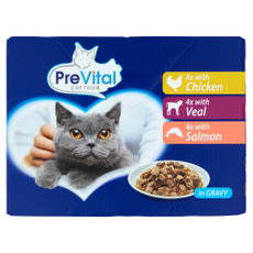 PreVital nedves macskaeledel felnőtt macskáknak szószban csirkével, borjúval és lazaccal alutasakos macskatáp (12x100g) - 1200 g kisképe