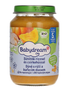 Babydream Bébiétel Sütőtök, Rizs, Csirkehús Ízesítéssel 4H/5 Hónapos kortól - 190 g kisképe