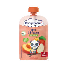 Babydream Bio gyümölcspüré almával, őszibarackkal és vaníliával 6 hónapos kortól - 100 g kisképe