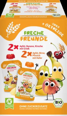 Freche Freunde Bio reggeliző gyümölcs és gabona mix 6 hónapos kortól - 4x100 g kisképe
