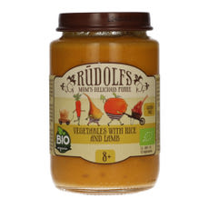 Rudolfs Bio bébiétel zöldségpüré rizzsel és bárányhússal 8 hónapos kortól - 190 g kisképe