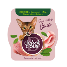 Delickcious csirkeleves macskáknak sonkával és spenóttal - 80 g kisképe
