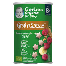 Gerber Organic banános és málnás bio gabonasnack 8 hónapos kortól - 35 g kisképe