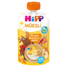 HiPP Bio gyümölcspüré őszibarackkal, banánnal, almával, joghurttal és müzlivel - 120 g kisképe