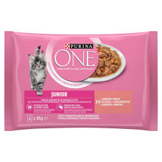 Purina One Junior állateledel macskáknak lazaccal és sárgarépával 4*85 g - 340 g kisképe