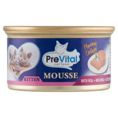 PreVital Mousse nedves macskaeledel, macskatáp kölyökmacskáknak borjúval pástétom konzerv - 85 g kisképe