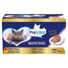 PreVital Mousse nedves macskaeledel, macskatáp felnőtt macskáknak pástétom konzerv (4x85 g) - 340 g kisképe