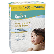 Pampers Aqua Soft Touch nedves törlőkendő 4x60 db - 240 db kisképe