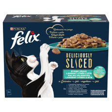 Felix Deliciously Sliced alutasakos eledel macskáknak, halas válogatás 12x80 g - 960 g kisképe