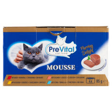 PreVital Mousse nedves macskaeledel, macskatáp felnőtt macskáknak pástétom konzerv (4x85 g) - 340 g kisképe