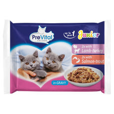 PreVital Junior nedves macskaeledel kölyök macskáknak szószban alutasakos macskatáp (4x100g) - 400 g kisképe