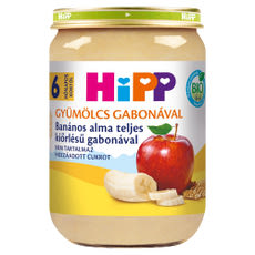 Hipp bébiétel almaával, banánnal és teljes kiörlésű gabonával 6 hónapos kortól - 190 g kisképe