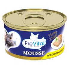 PreVital Mousse nedves macskaeledel, macskatáp felnőtt macskáknak csirkével pástétom konzerv - 85 g kisképe