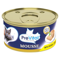PreVital Mousse nedves macskaeledel, macskatáp felnőtt macskáknak csirkével pástétom konzerv - 85 g kisképe