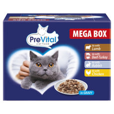 PreVital nedves macskaeledel felnőtt macskáknak szószban alutasakos macskatáp (24x100 g) - 2400 g kisképe