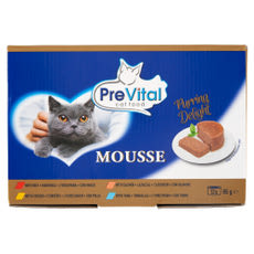 PreVital Mousse nedves macskaeledel, macskatáp felnőtt macskáknak pástétom konzerv (12 x 85 g) - 1020 g kisképe