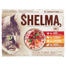 Shelma nedves macskaeledel felnőtt macskának gabonamentes párolt filé alutasakos macskatáp 12 x 85 g - 1020 g kisképe