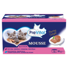 PreVital Mousse nedves macskaeledel, macskatáp kölyökmacskáknak pástétom konzerv (4x85 g) - 340 g kisképe