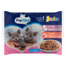 PreVital Junior nedves macskaeledel kölyök macskáknak szószban alutasakos macskatáp (4x100g) - 400 g kisképe
