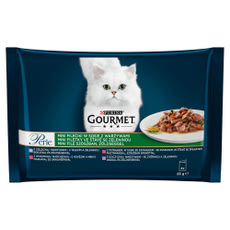 Gourmet Perle Gravy Delight állateledel macskáknak borjúval, vaddal, marhával és pisztránggal 4x85 g - 340 g kisképe