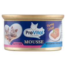 PreVital Mousse nedves macskaeledel, macskatáp kölyökmacskának óceáni hallal pástétom konzerv - 85 g kisképe