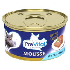PreVital Mousse nedves macskaeledel, macskatáp felnőtt macskáknak tonhallal pástétom konzerv - 85 g kisképe