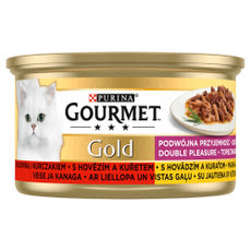 Gourmet Gold felnőtt teljes értékű konzerv macskáknak, marhahússal és csirkével - 85 g kisképe