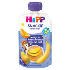 HiPP Bio Snackie gyümölcspüré mangóval, banánnal, naranccsal, körtével és rizzsel 1 éves kortól - 120 ml kisképe