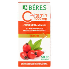 Béres C-vitamin 1000 mg csipkebogyó kivonattal + 1000 NE D₃-vitamin filmtabletta - 50 db kisképe