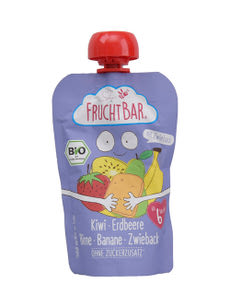 Fruchtbar Bio gyümölcspüré kiwi - eper - körte - banán 6 hónapos kortól - 100 g kisképe