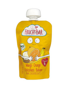 Fruchtbar mangó - narancs - kókusz - banán gyümölcspüré 6 hónapos kortól - 100 g kisképe