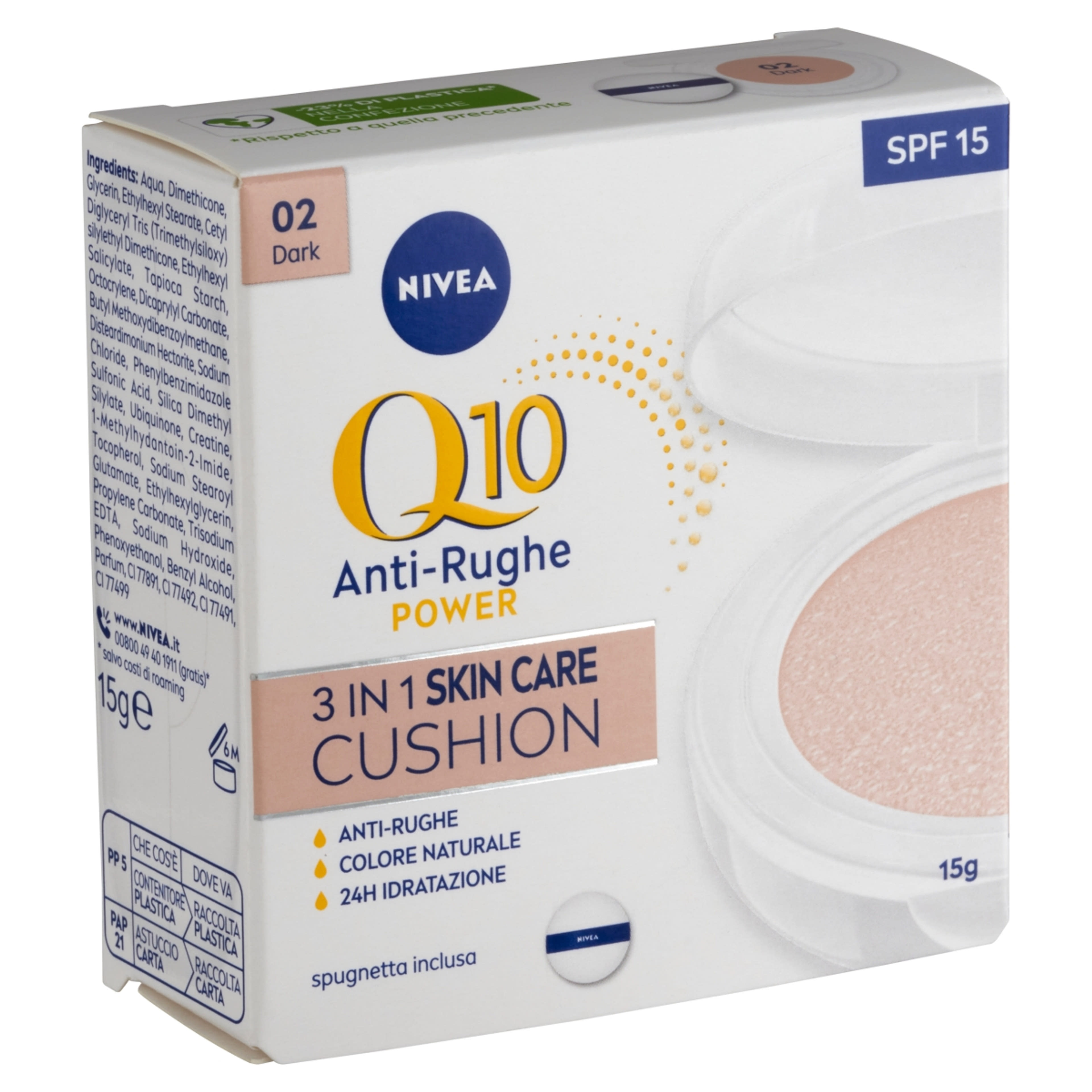 Nivea Q10 Anti-Rughe Power Cushion 3 az 1-ben színezett bőrápoló sötét bőrre - 15 g-3