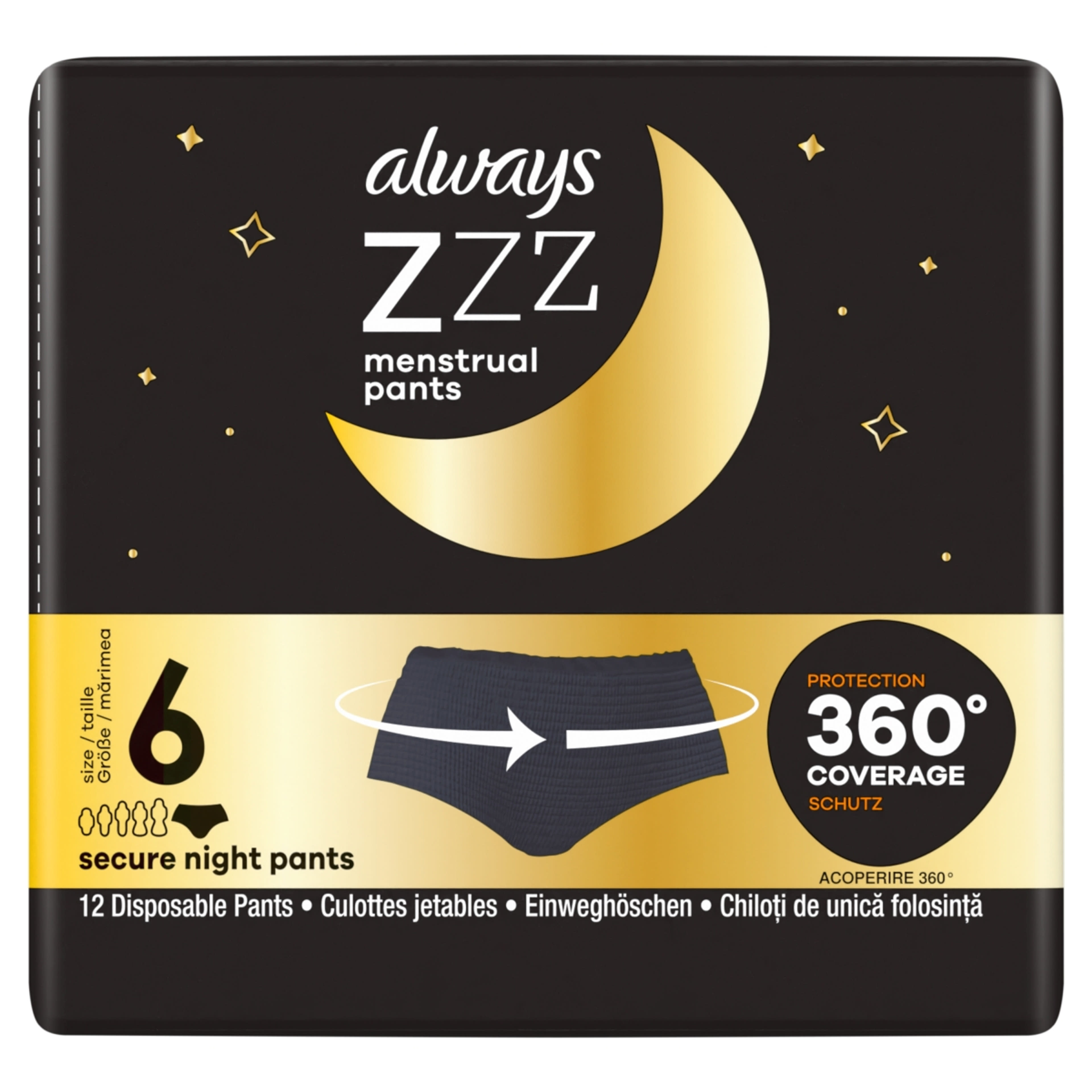 Always éjszakai eldobható menstruációs bugyi, kis/közép méretű - 12 db