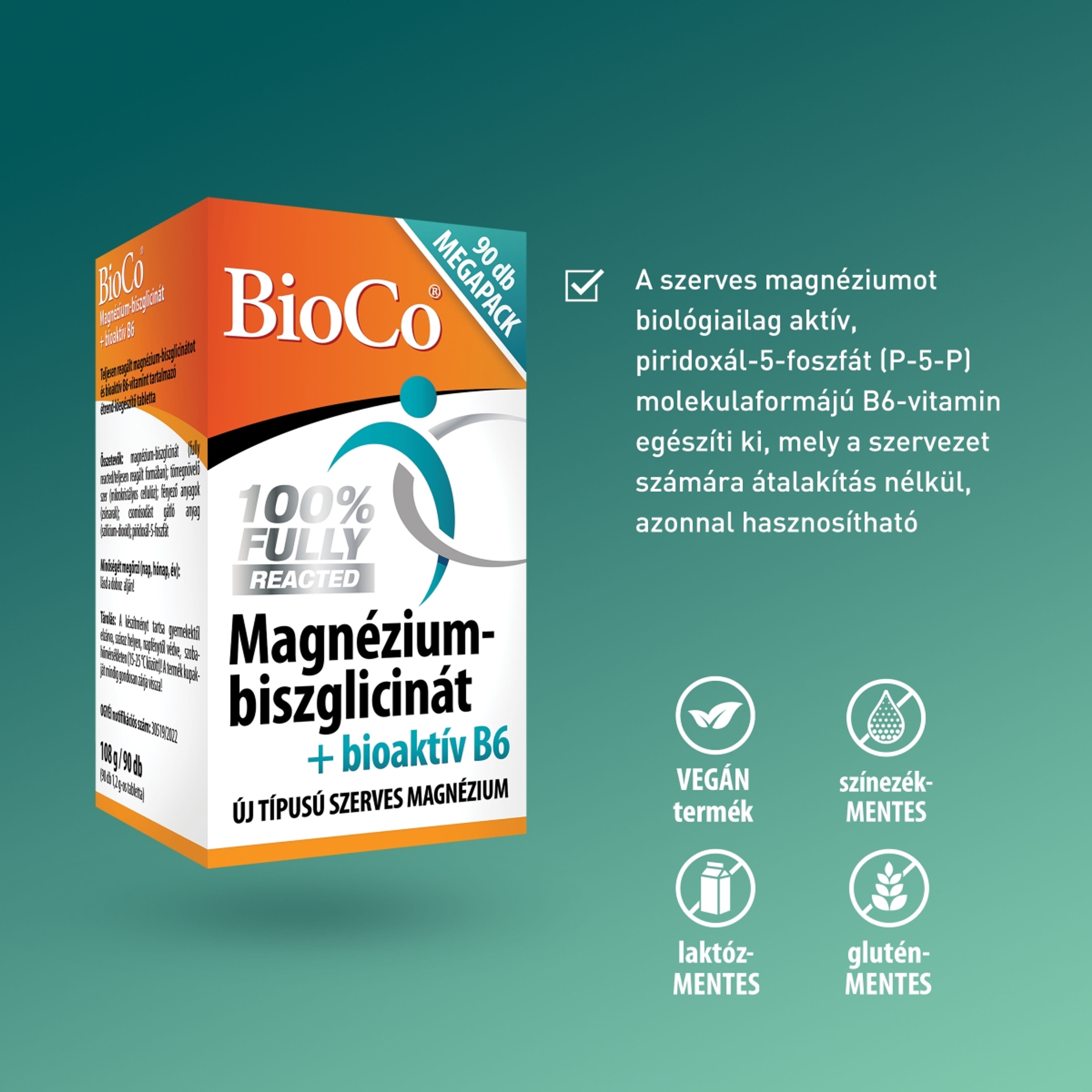 BioCo Magnézium-biszglicinát + bioaktív B6-vitamin étrend-kiegészítő tabletta - 90 db-4