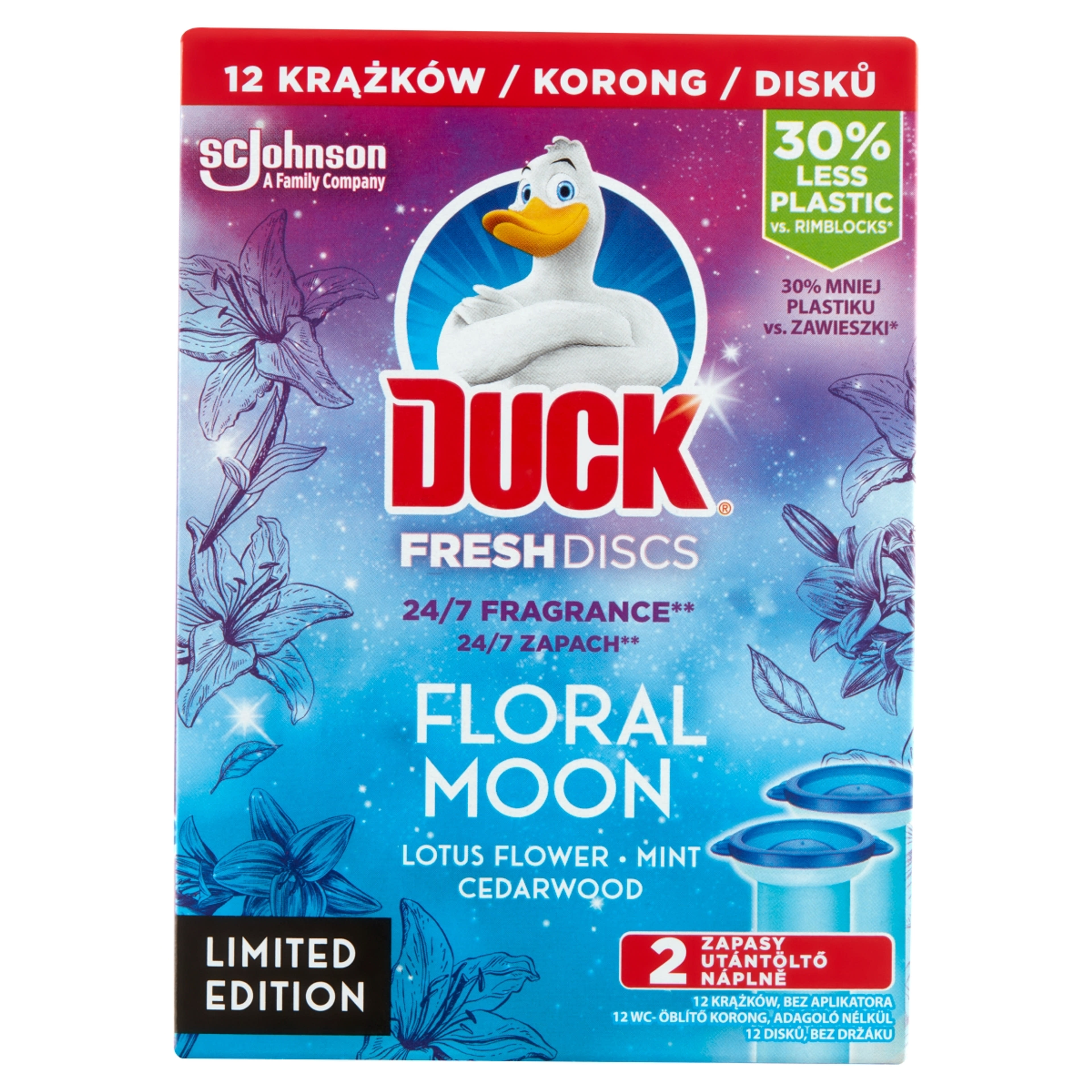 Duck Fresh Discs Floral Moon WC-öblítő korong utántöltő 2 db - 72 g