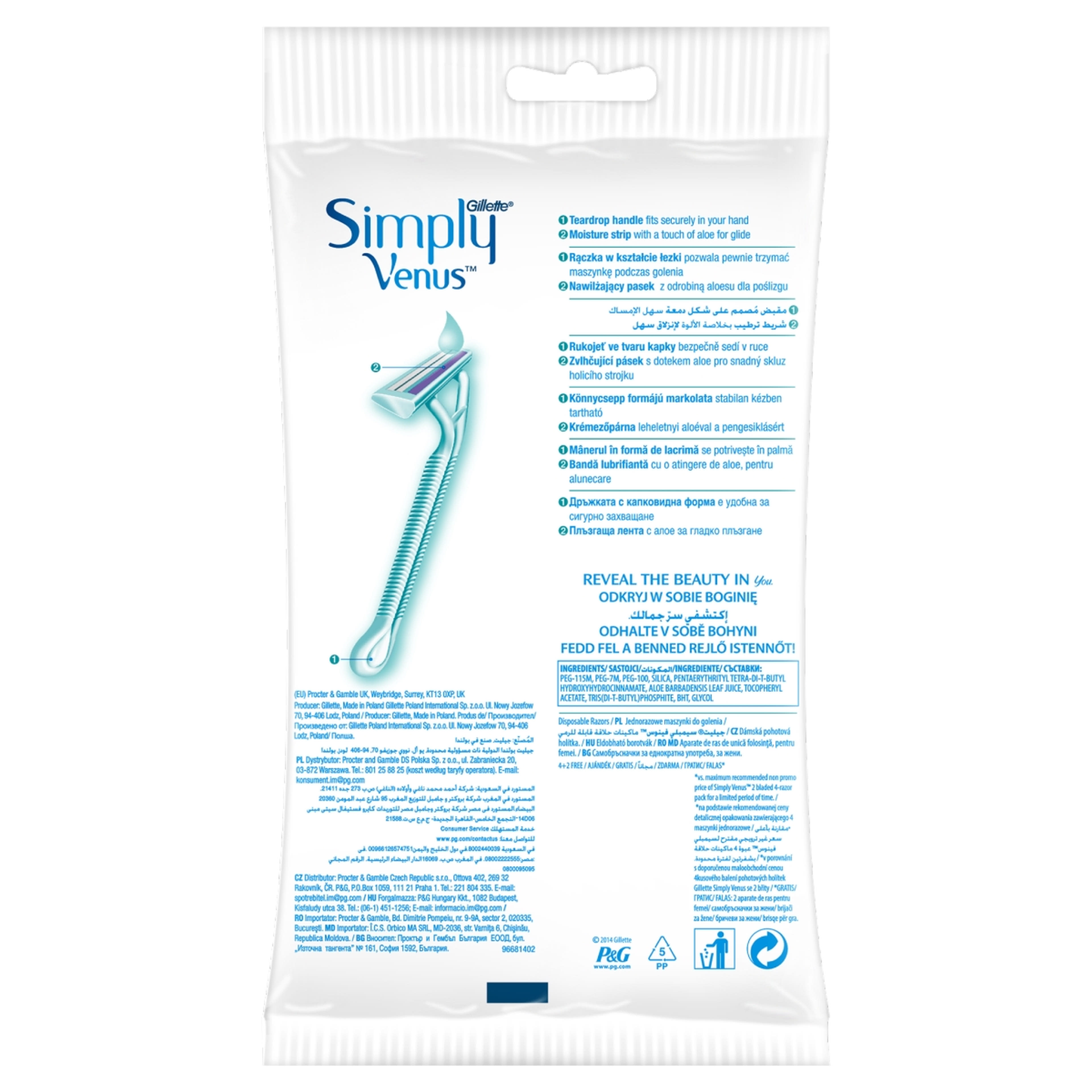 Gillette Simply Venus 2 noi eldobható borotvák krémezocsíkkal - 6 db-2