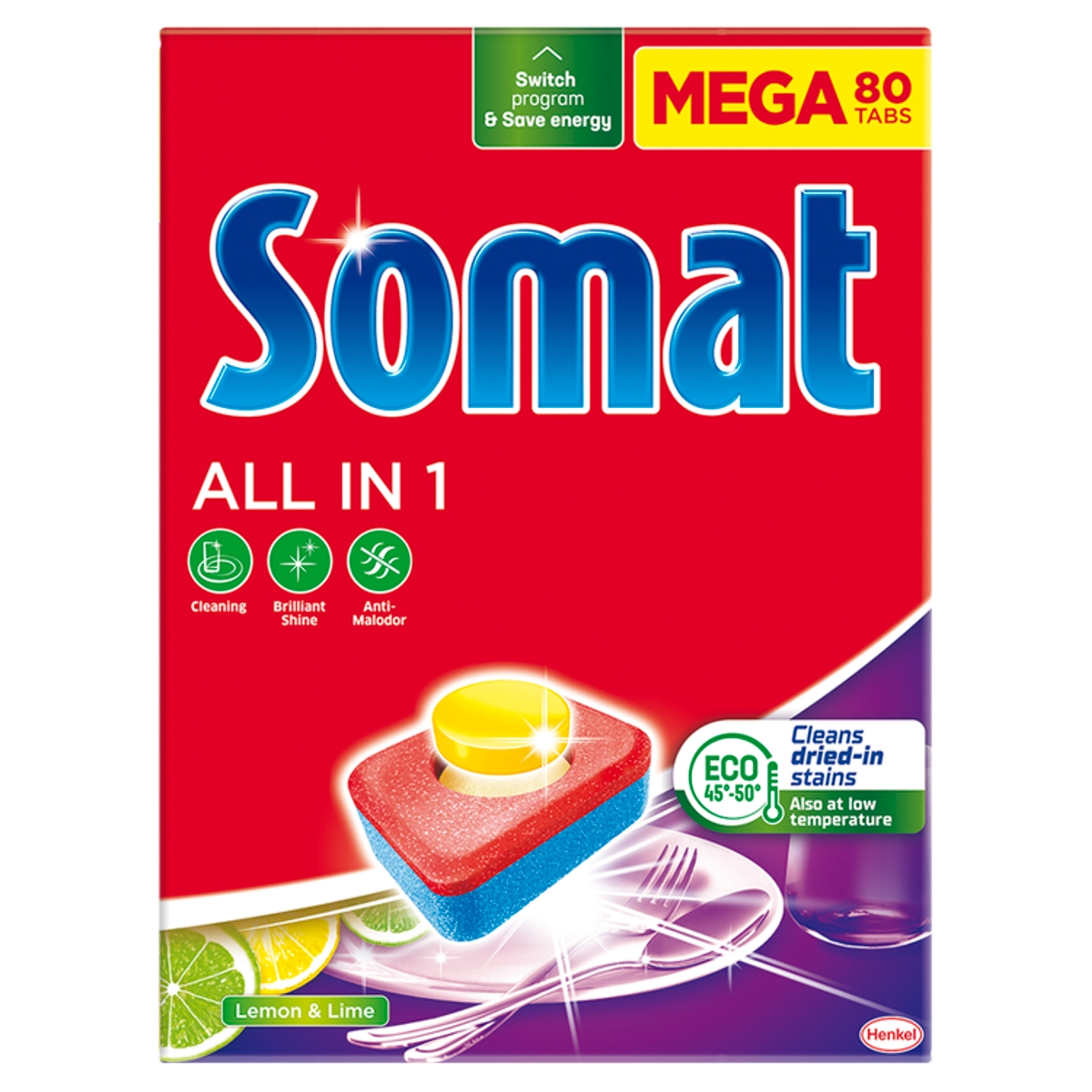 Somat All in 1 Lemon&Lime mosogatógép tabletta, 80 mosás -  80 db