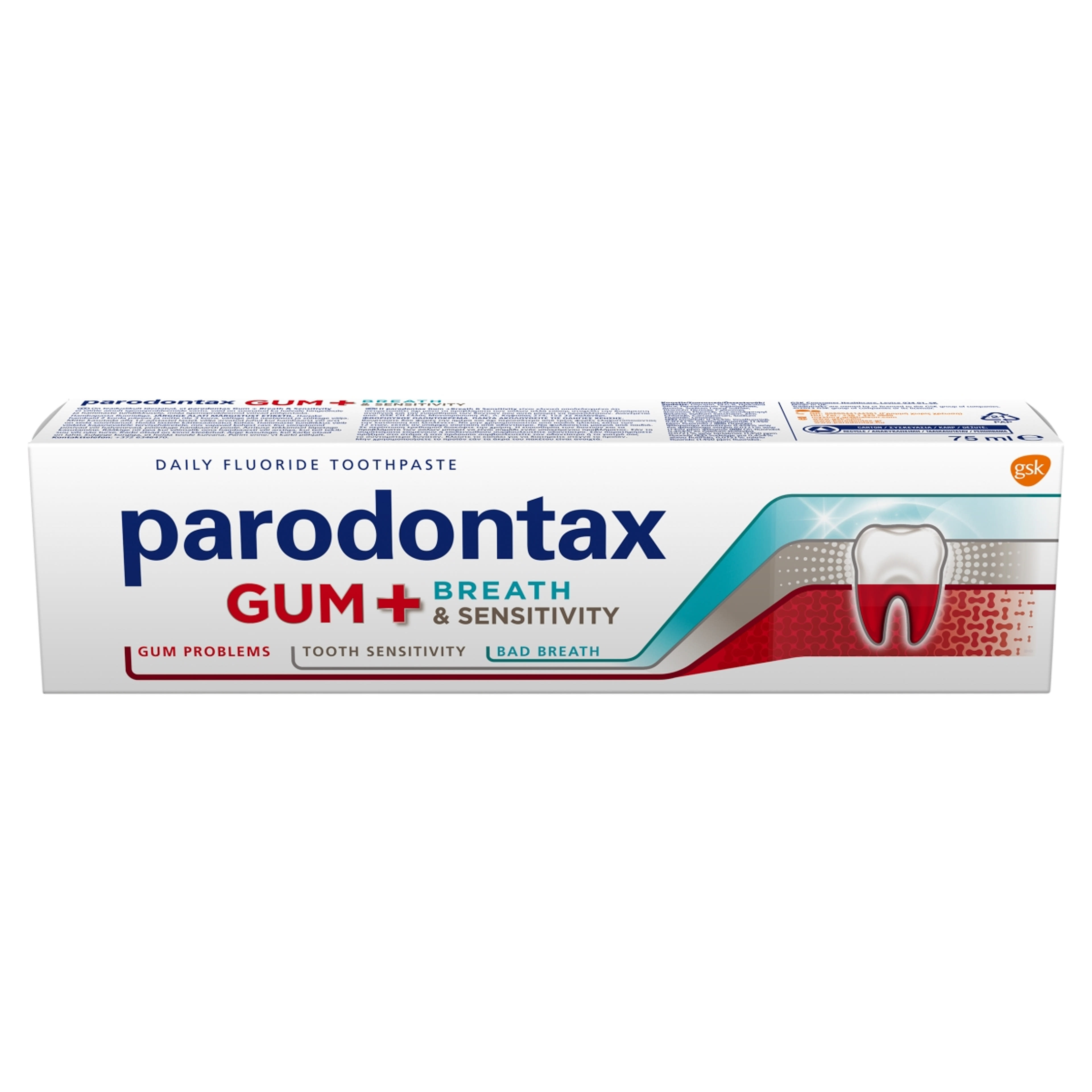 Parodontax Gum + Breath & Sensitivity fluoridos fogkrém - 75 ml-1