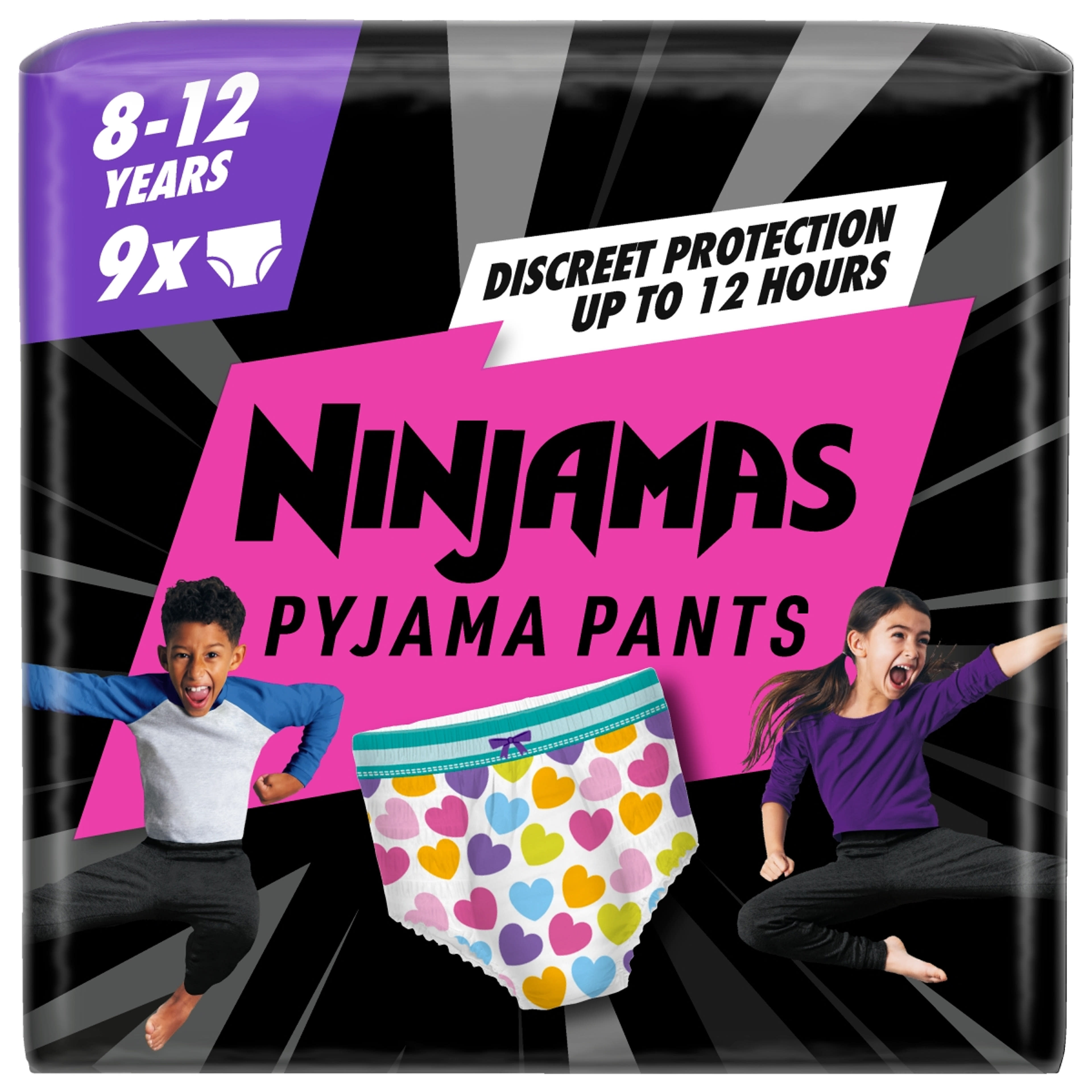 Ninjamas Pyjama Pants bugyipelenka 8-12 év 27-43 kg /szívecskés - 9 db-13