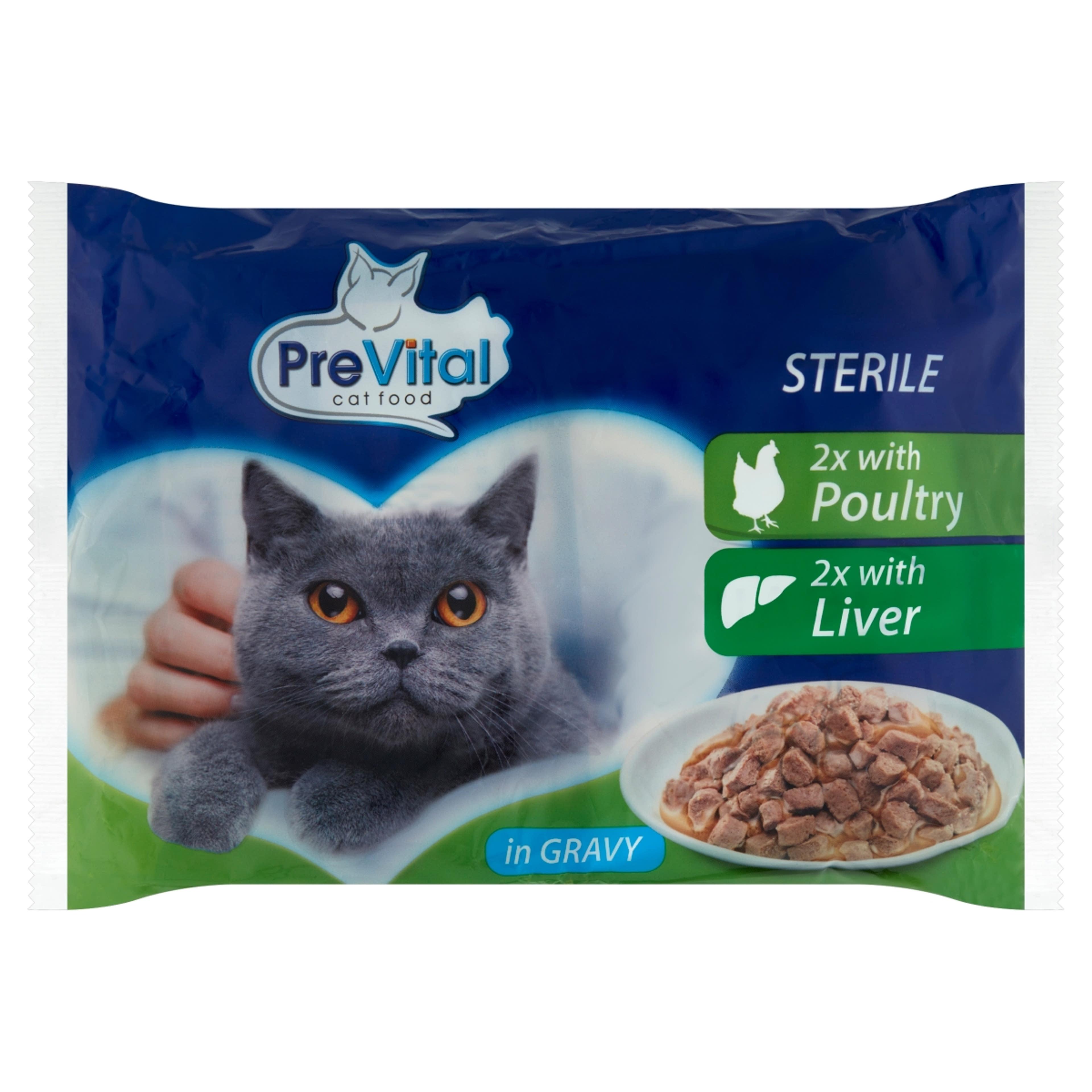 PreVital felnőtt ivartalanított teljes értékű alutasak macskáknak, baromfival és májjal (4x100 g) - 400 g