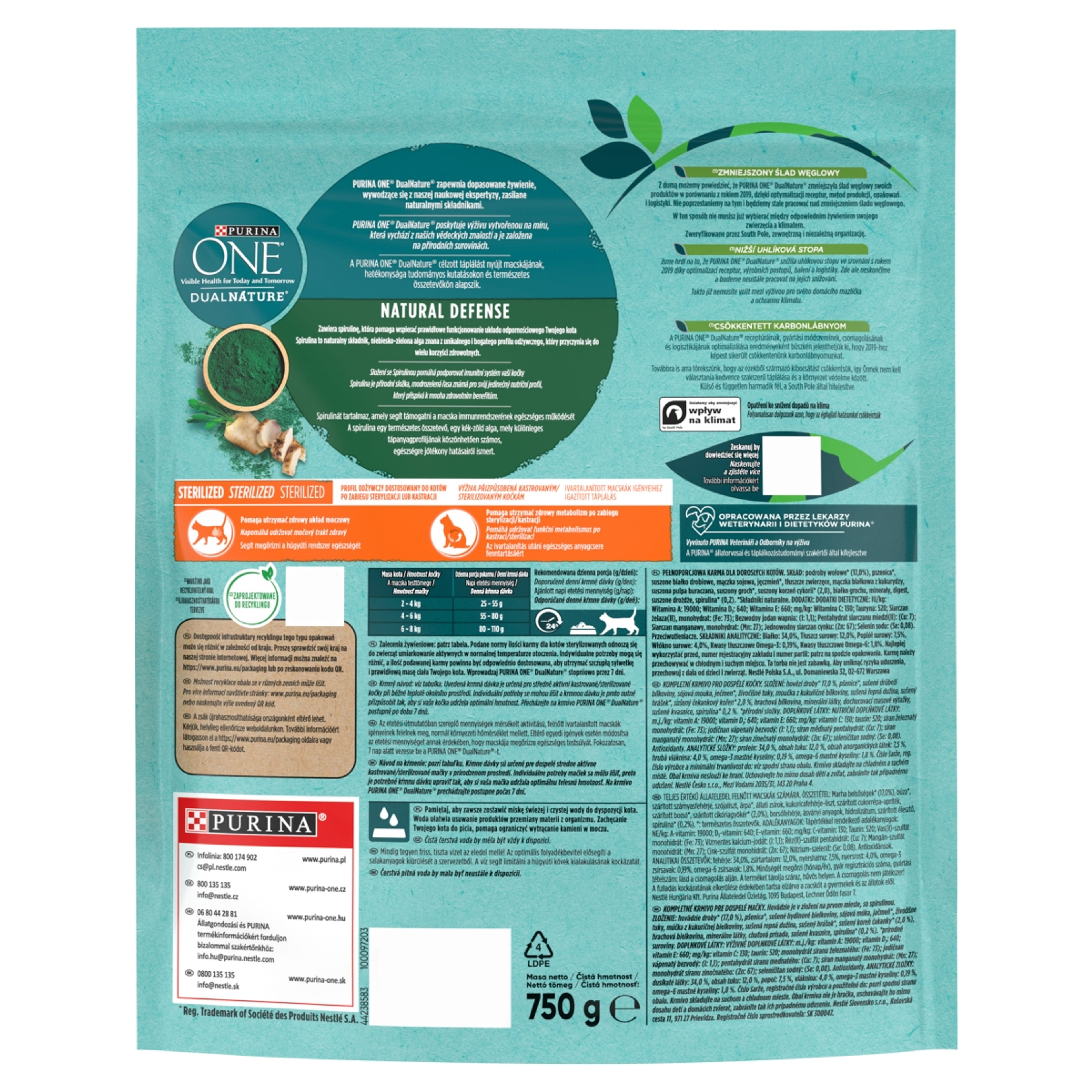 Purina One Dual Nature Steril szárazeledel macskáknak, marha - 750 g-2