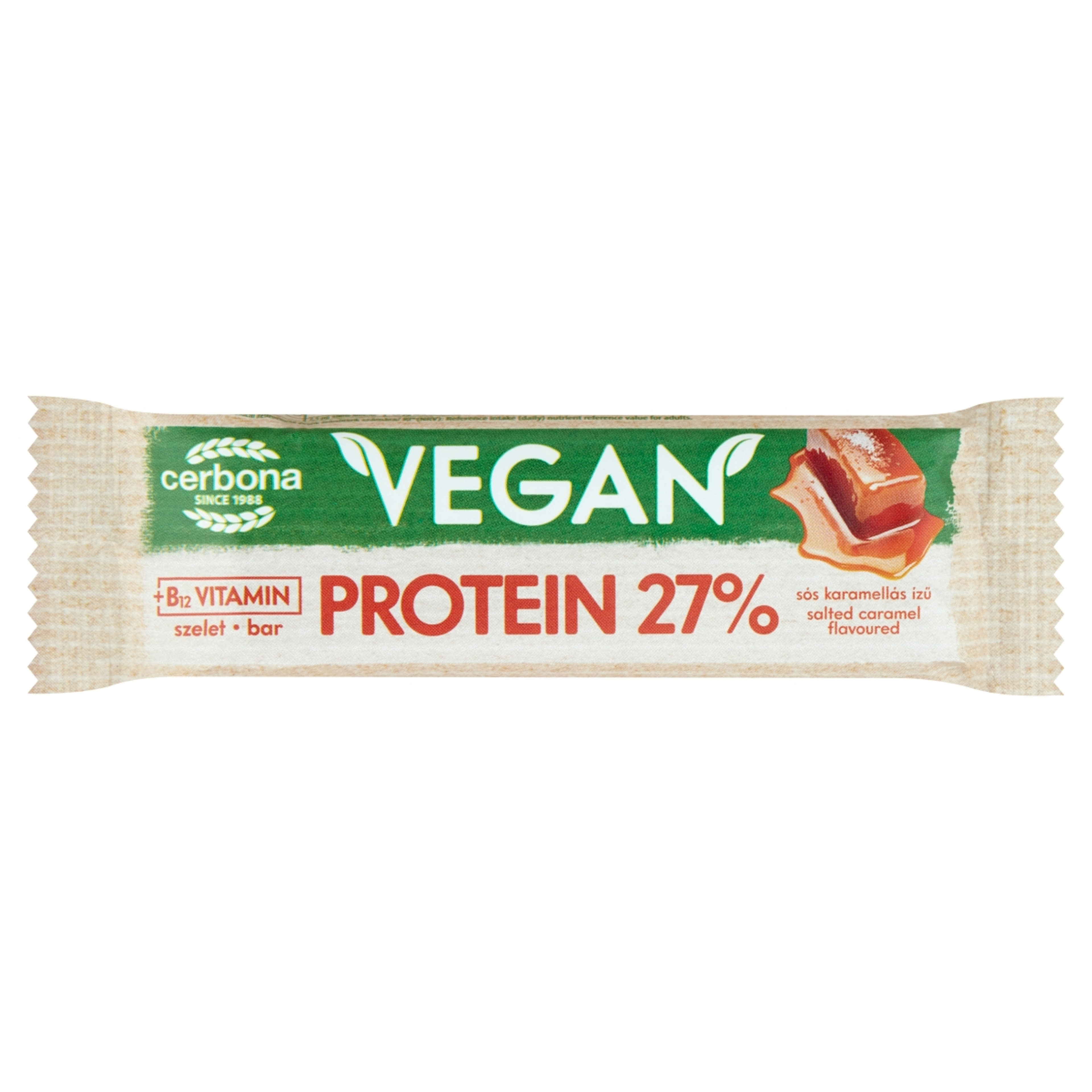 Cerbona Vegan magas fehérjetartalmú sós karamellás ízű szelet kakaós bevonattal - 40 g-1