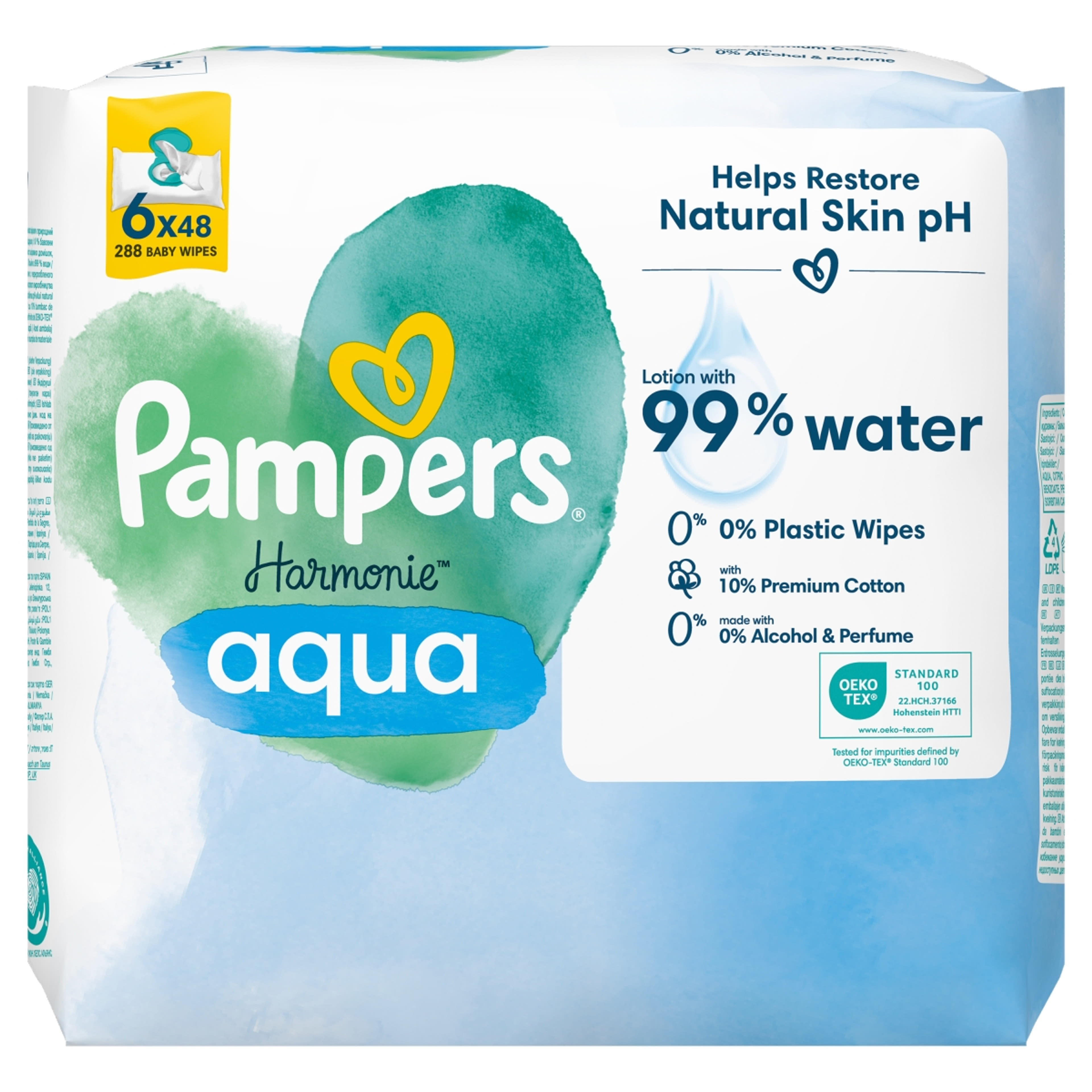 Pampers Harmonie Aqua nedves törlőkendő 6x48 db - 288 db-1