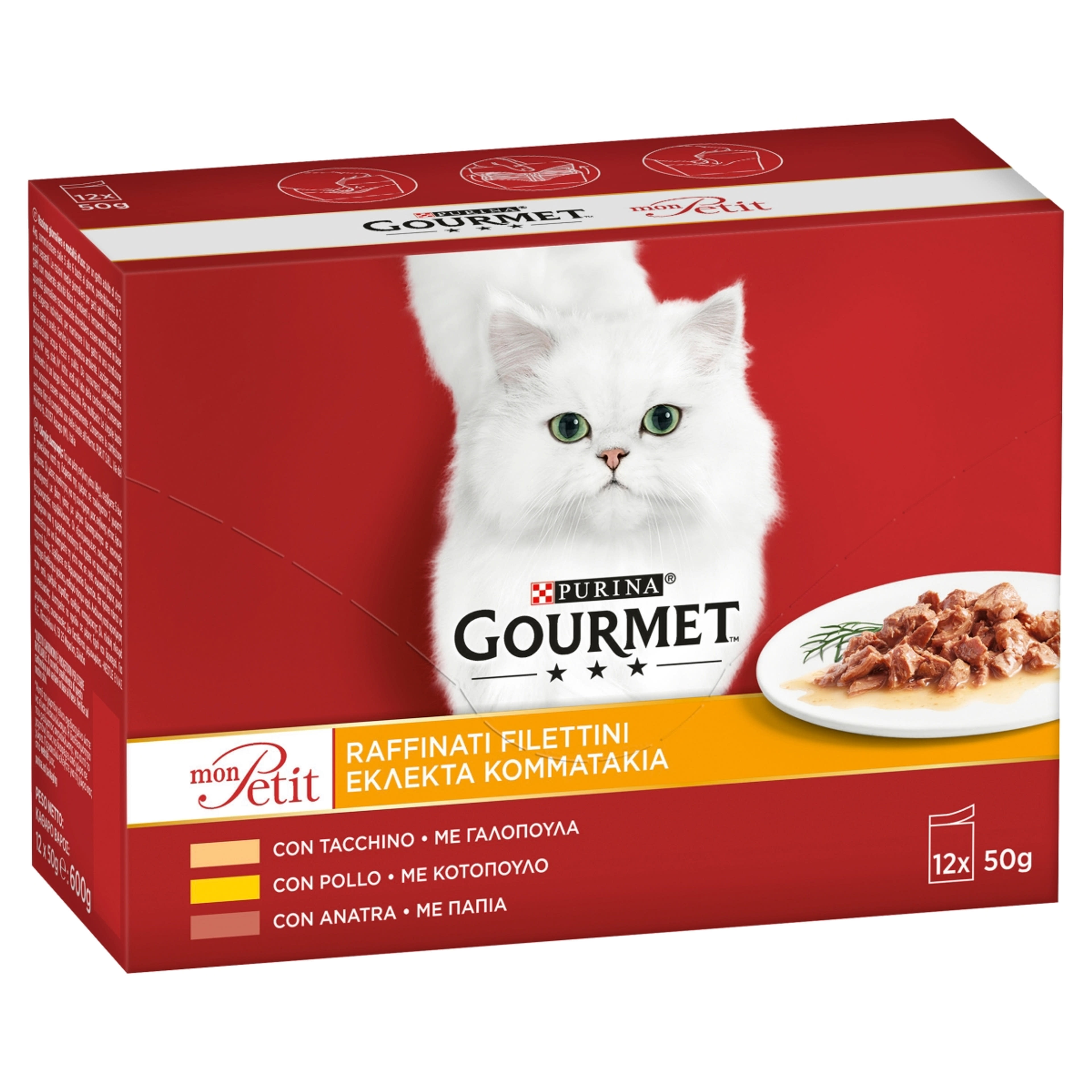 Gourmet Mon Petit Kacsával/Csirkével/Pulykával nedves macskaeledel 12 x 50 g - 600 g-2