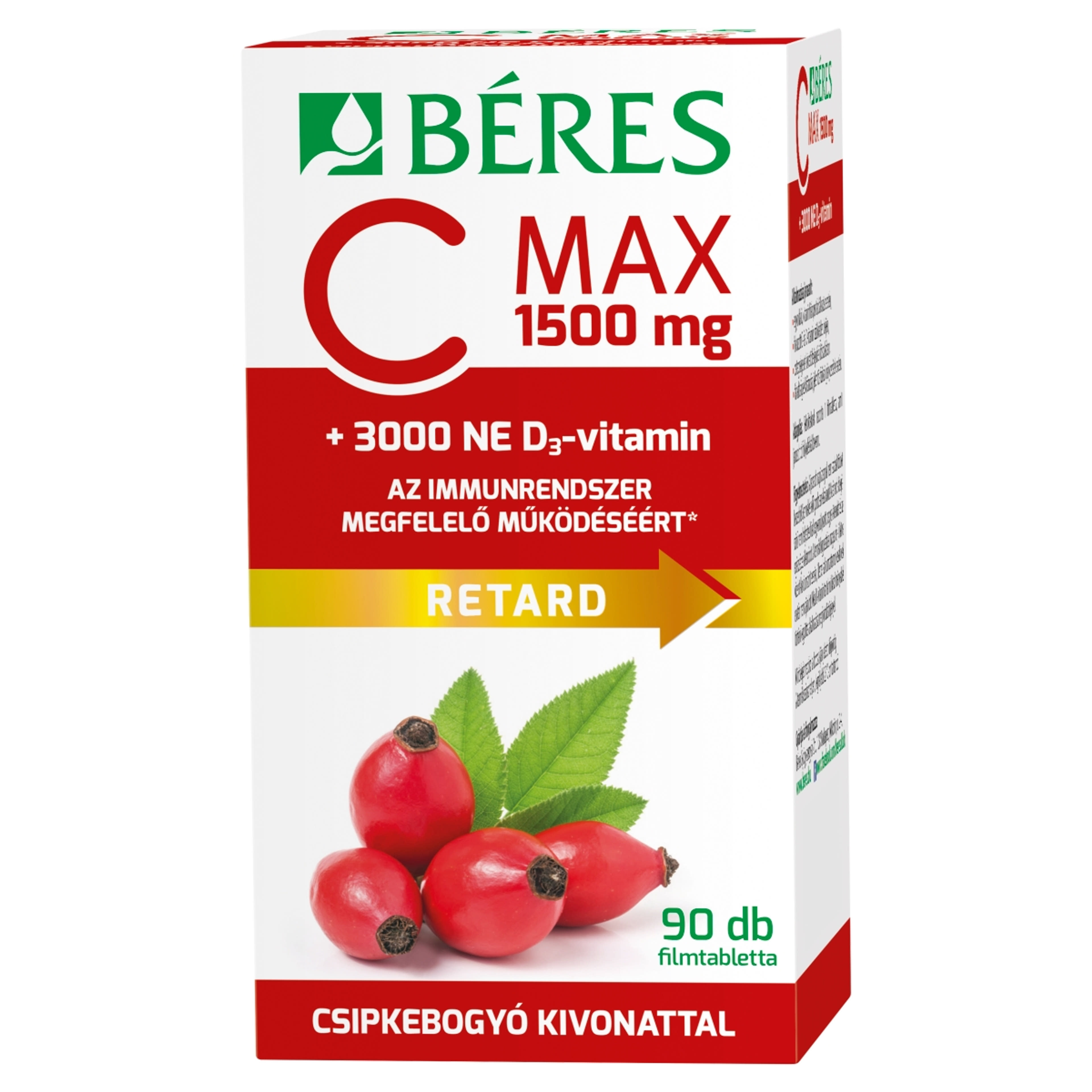 Béres C MAX 1500 mg RETARD csipkebogyó kivonattal + 3000 NE D₃-vitamin filmtabletta - 90 db-2