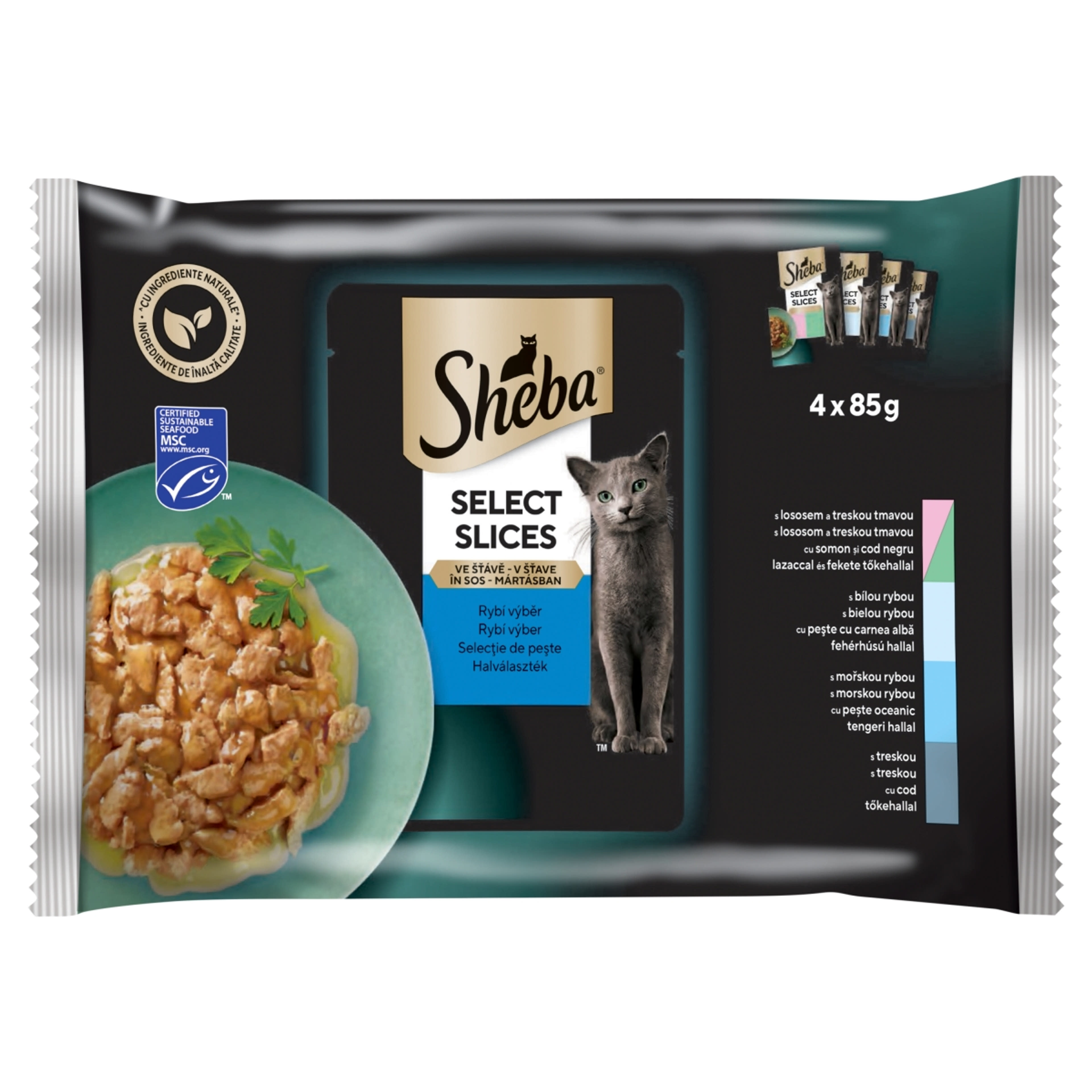 Sheba Select Slices aluasakos eledel felnőtt macskáknak halválaszték 4x85 g - 340 g-1