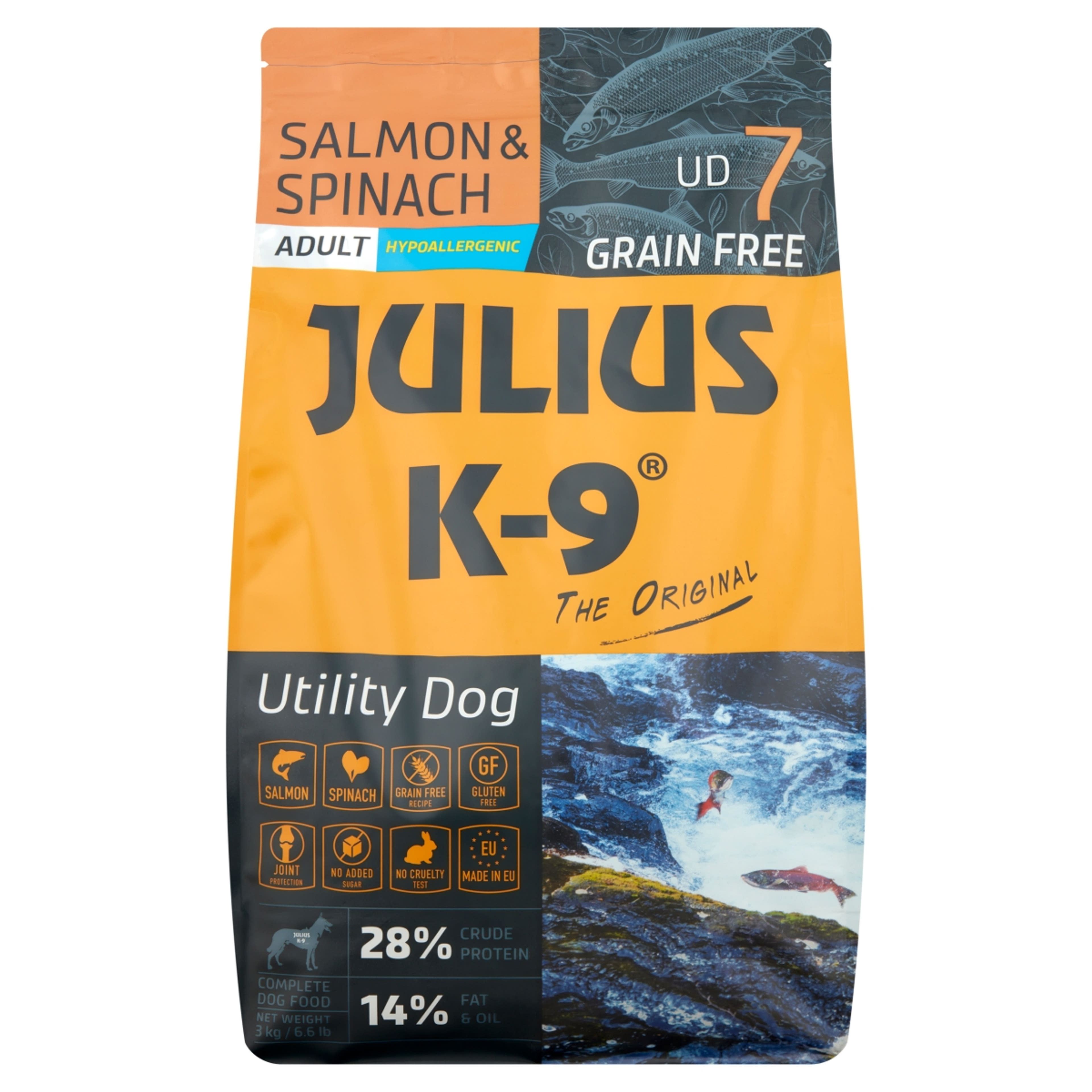 Julius-k9 Adult szárazeledel kutyáknak, lazac és spenót - 3 kg